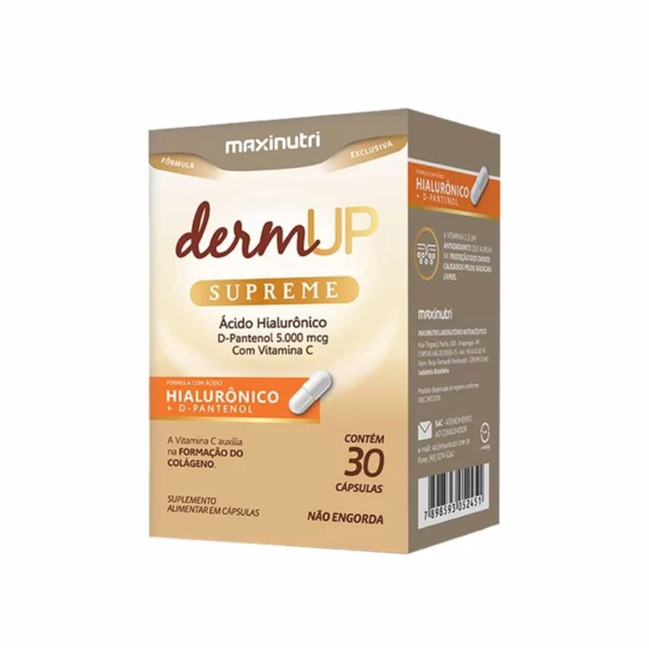 DermUp Supreme Maxinutri - Acido Hialurônico / D-Pantenol / Vitamina C 30 Capsulas