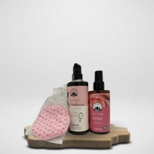 Presenteie com Afeto – Kit Ecopad Clorofila Zen + Gel Sérum Condessa 260ml + Água Floral Rosa 200ml Bioessencia