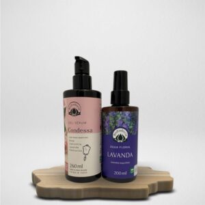 Presenteie com Afeto – Kit Gel Sérum Condessa 260ml + Água Floral  Lavanda 200ml Bioessencia