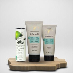 Presenteie com Afeto – Kit Hidratante Corporal Relaxante 200g + Hidratante Mãos Relaxante 60g + Blend Durma Bem 10ml Bioessencia